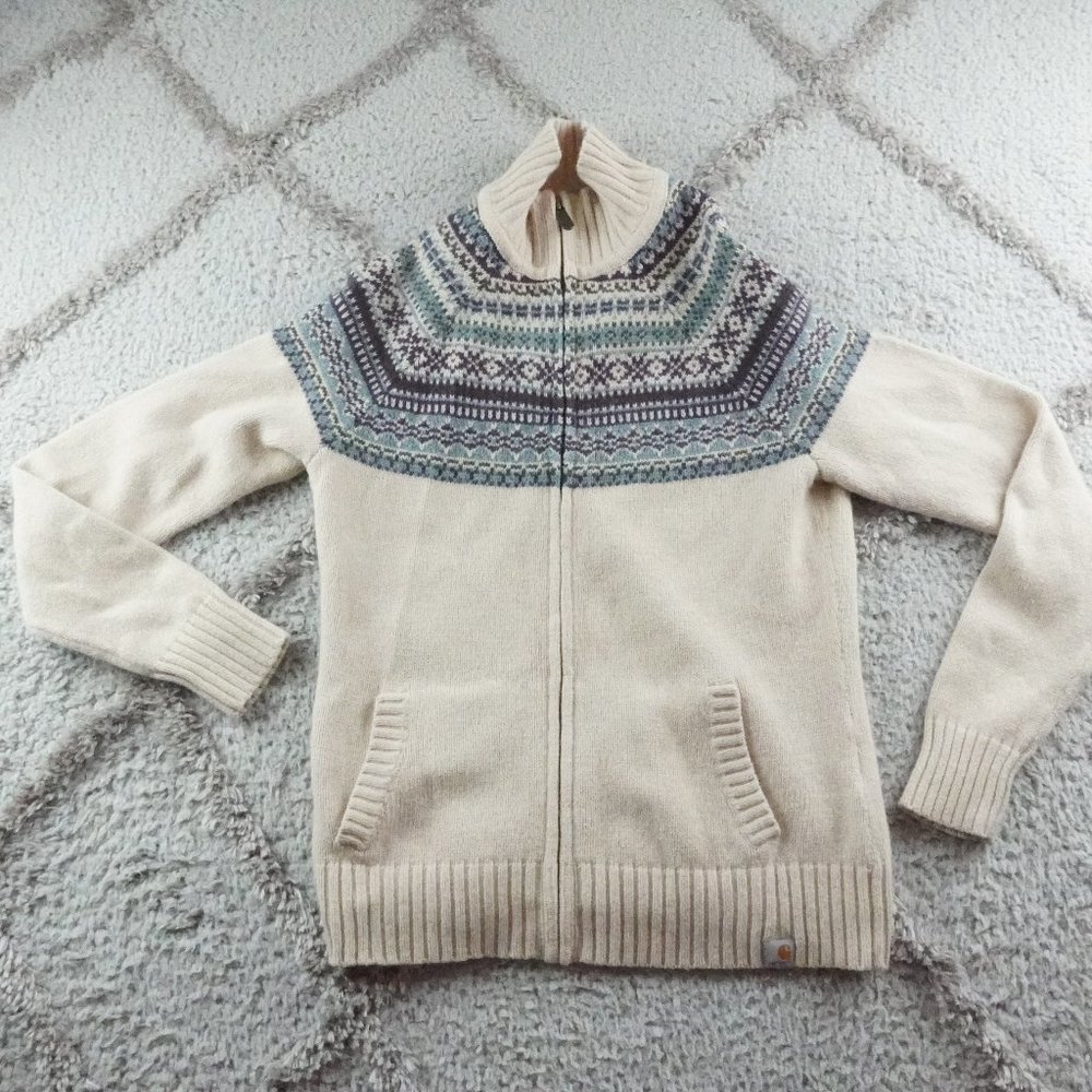 Carhartt Cream Zip-Up Fair Isle Yoke Sweater